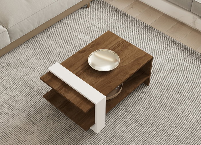 Hanah Home Mesa de centro Gaye de 2 niveles, Nogal y Blanco Hanah Home Mesa de centro Gaye de 2 niveles, Nogal y Blanco